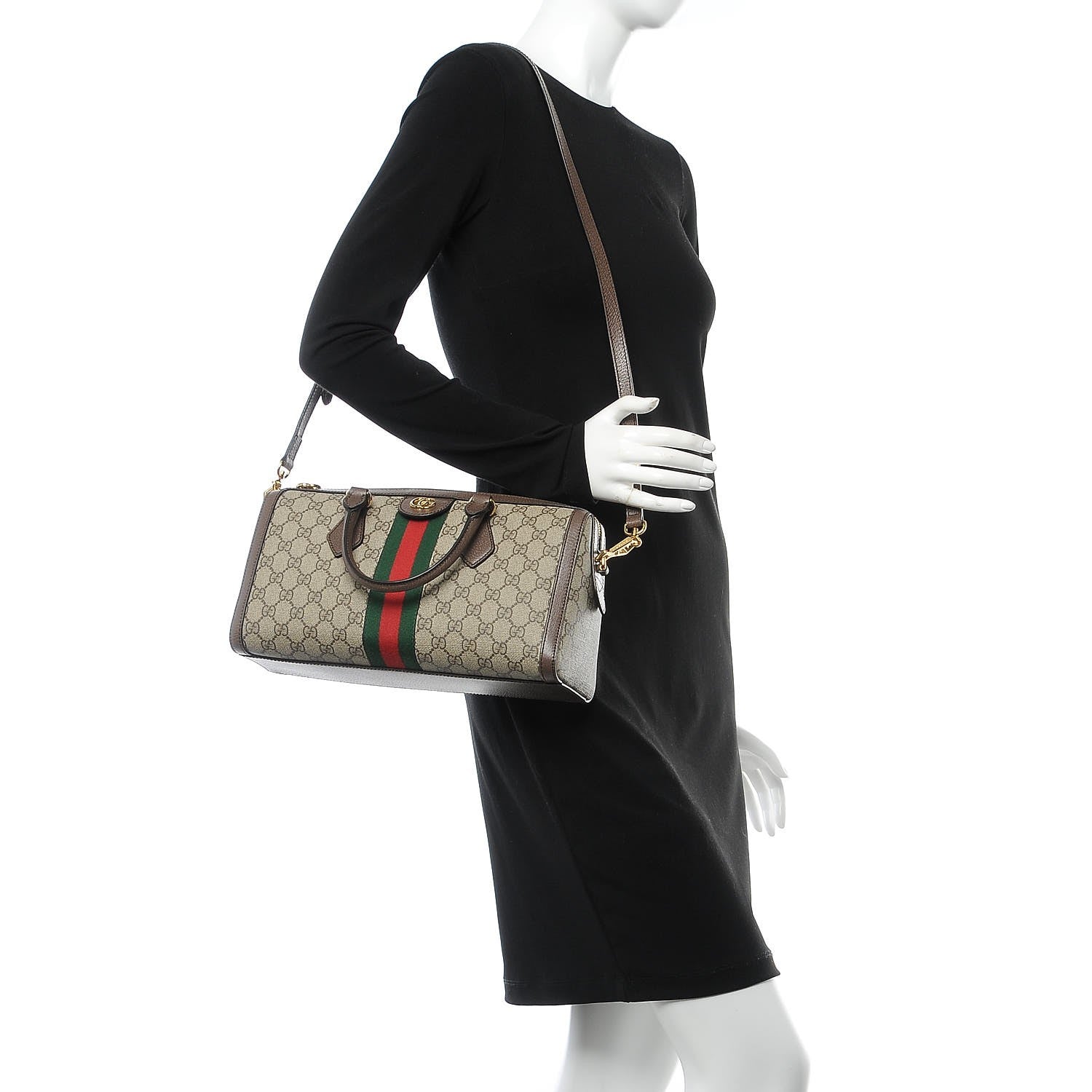 Gucci GG Supreme Monogram Web Medium Ophidia Boston Brown 3 of 10
