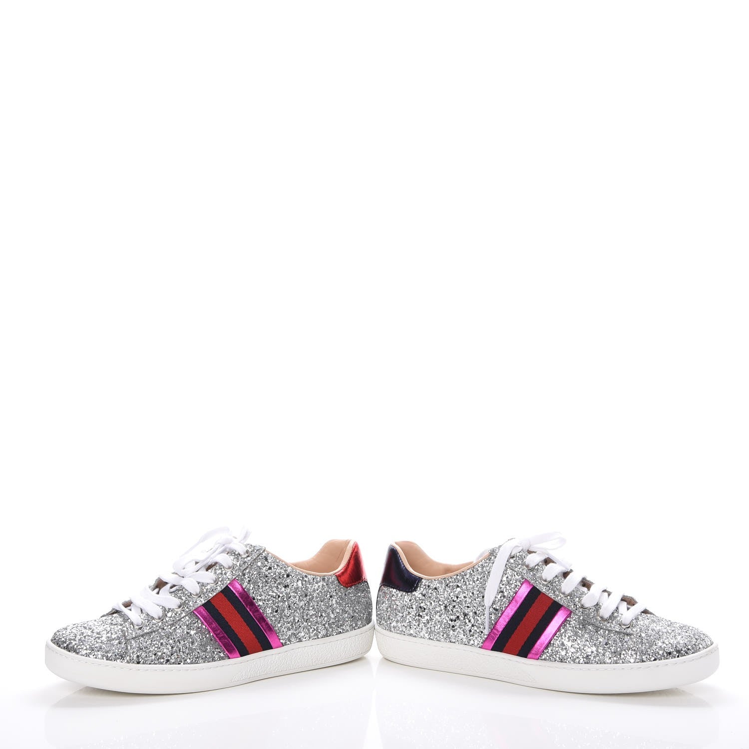 Gucci Glitter Web Ace Sneakers 38 Silver 6 of 14
