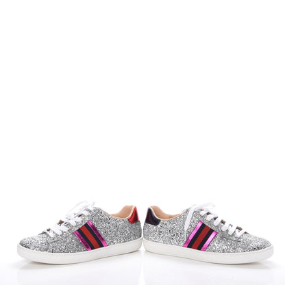 Gucci Glitter Web Ace Sneakers 38 Silver 6 of 14