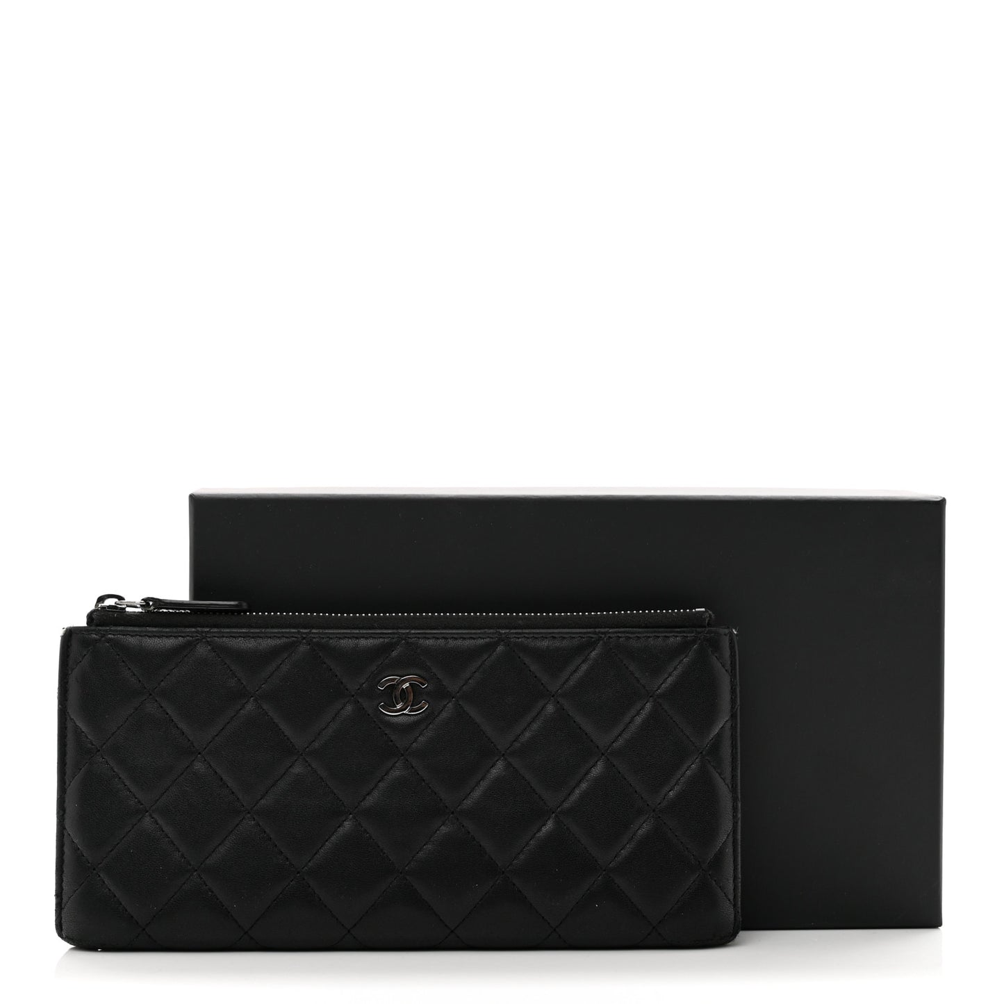 Lambskin Quilted Zip Pouch Black
