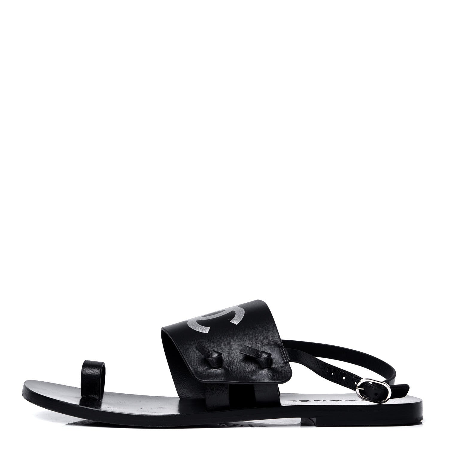 Chanel Goatskin CC Sandals 38 Black 1 of 6