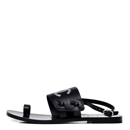 Chanel Goatskin CC Sandals 38 Black 1 of 6