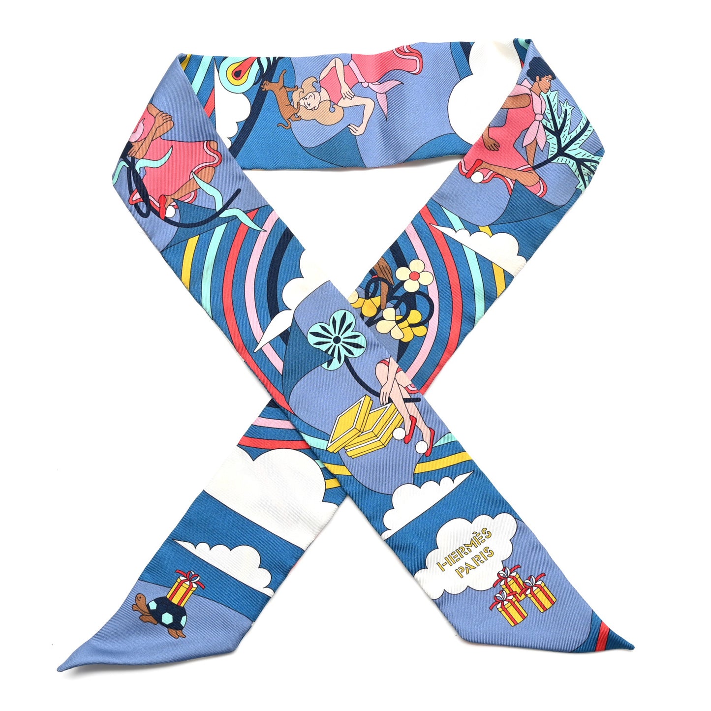 Silk Carres Volants Twilly Bleu Jaune Vif Multicolor