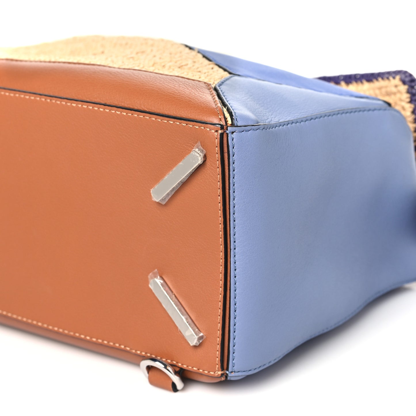 Calfskin Raffia Paula's Ibiza Medium Puzzle Bag Blue Tan