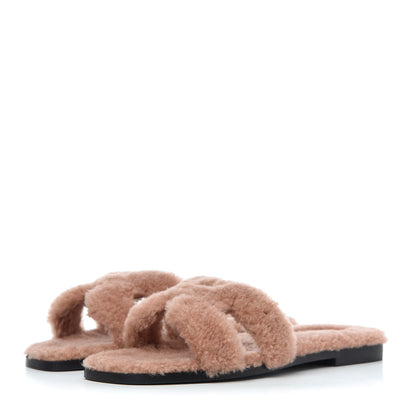 Hermes Woolskin Oran Sandals 37.5 Rose Aube 3 of 8