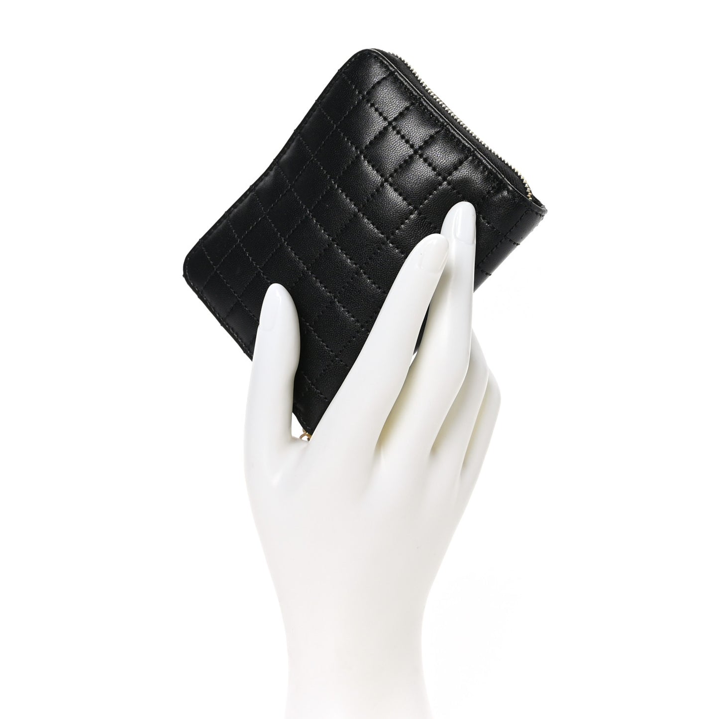 Calfskin Quilted C Charm Wallet Black