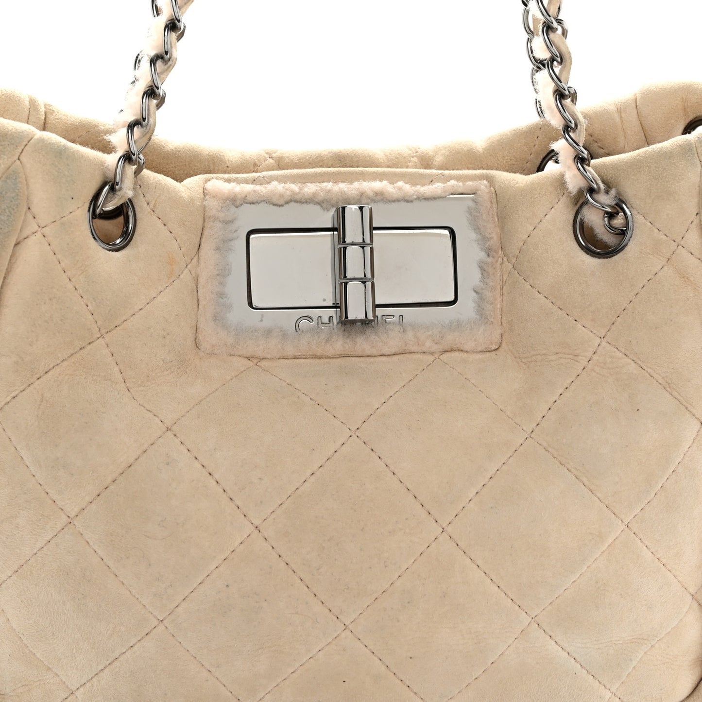 Shearling Quilted Mademoiselle Tote Beige