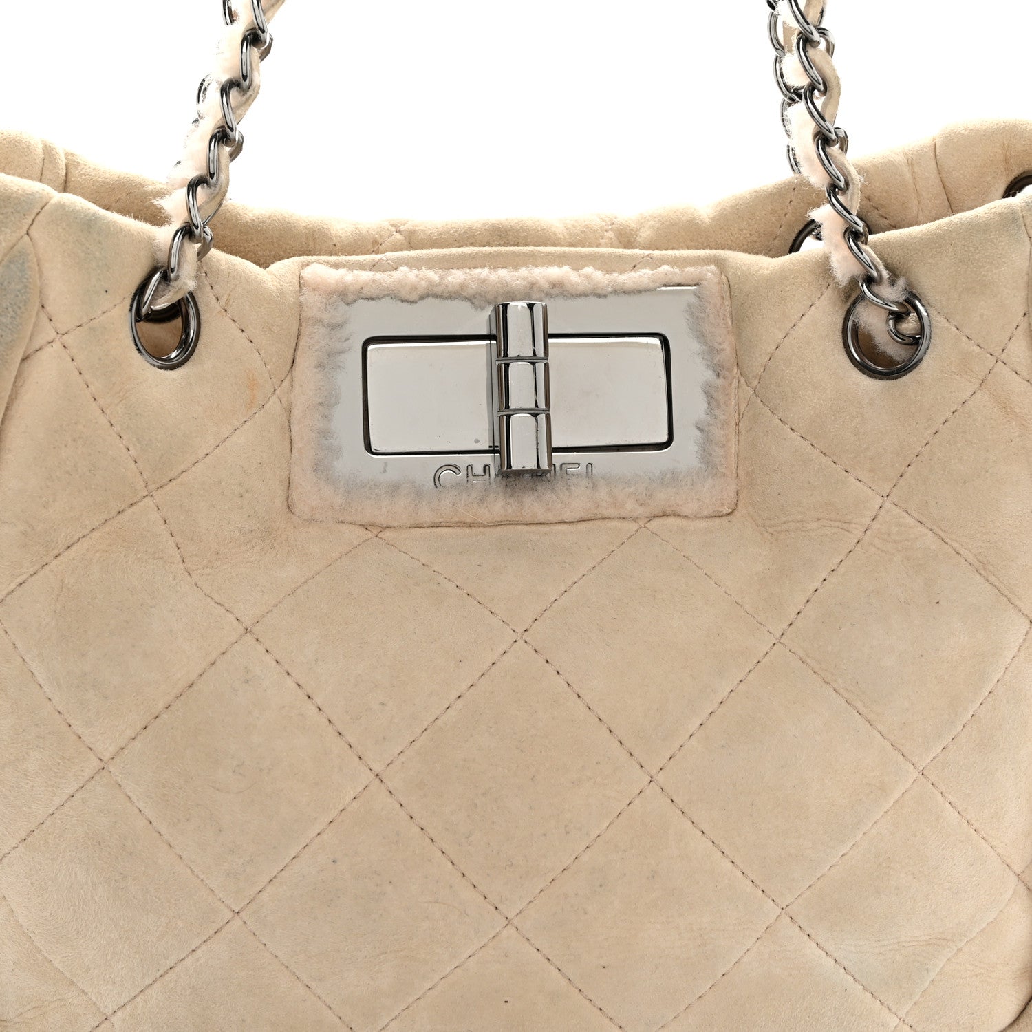 Chanel Shearling Quilted Mademoiselle Tote Beige 8 of 11