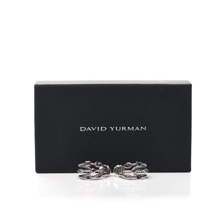 David Yurman Sterling Silver Amethyst Iolite Garnet Pink Tourmaline Confetti 3 Row Earrings 4 of 4