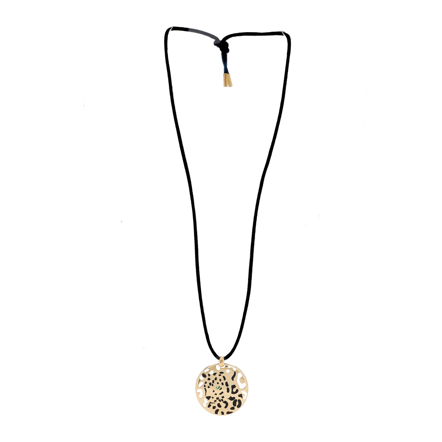 18K Yellow Gold Enamel Tsavorite Panthere De Cartier Pendant Cord Necklace