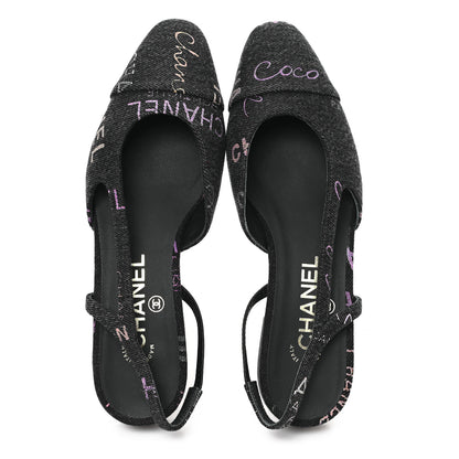 Chanel Denim Cap Toe Denim Mood Slingback Flats 36 Black Multicolor 2 of 9