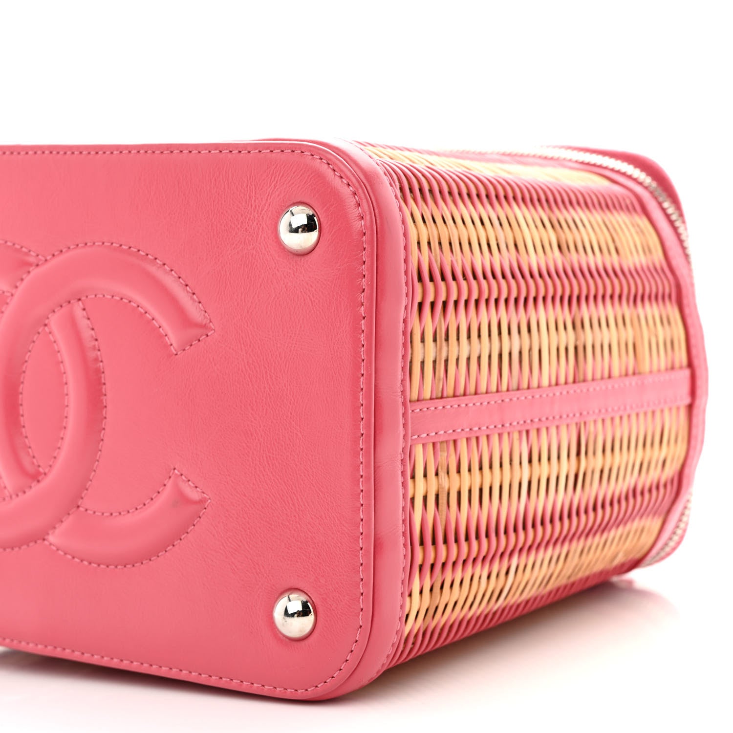 Chanel Glazed Calfskin Raffia Vanity Case Bag Pink 10 of 10