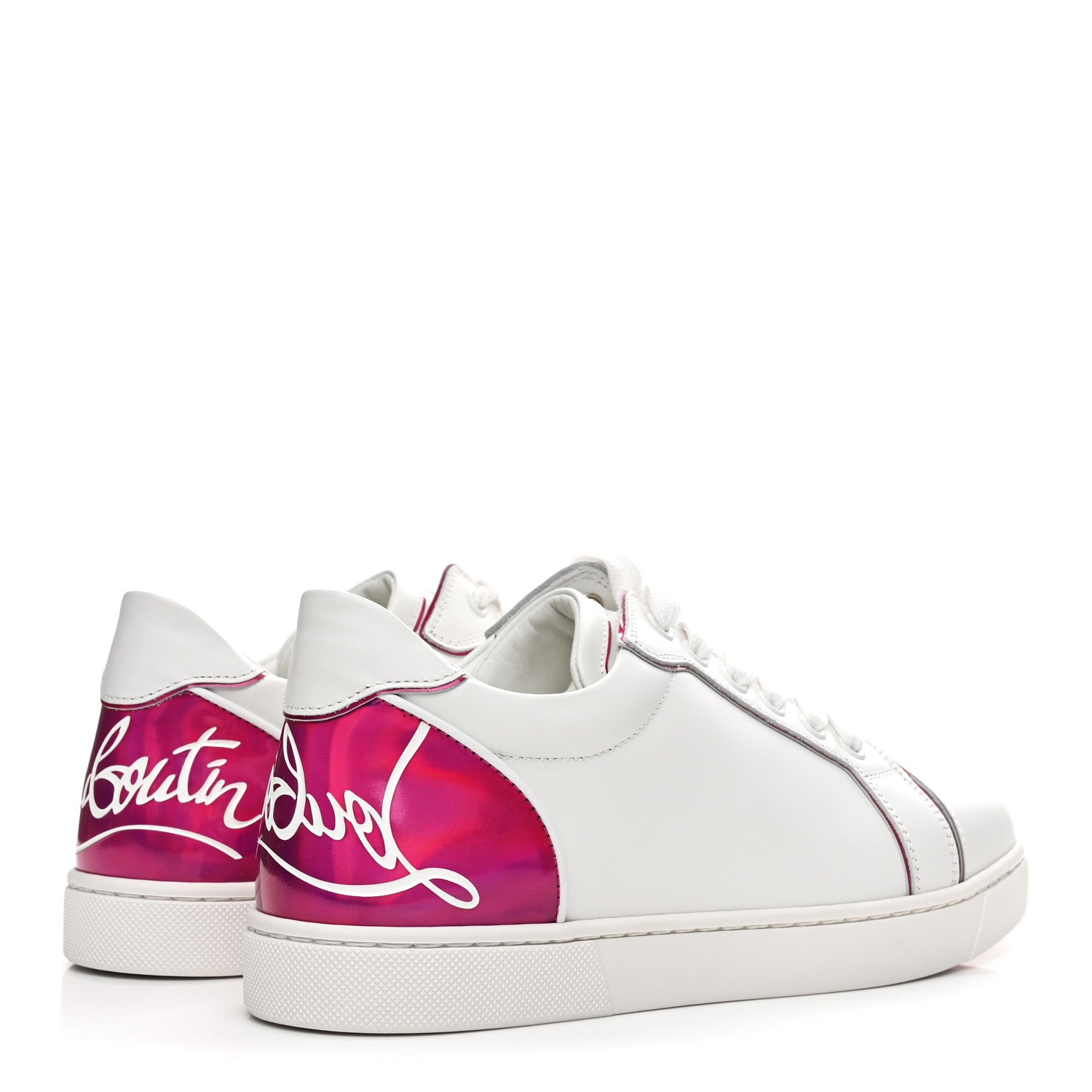 Christian Louboutin Patent Calfskin Womens Fun Vieira Flat Sneakers 39.5 White Fuxia 5 of 11