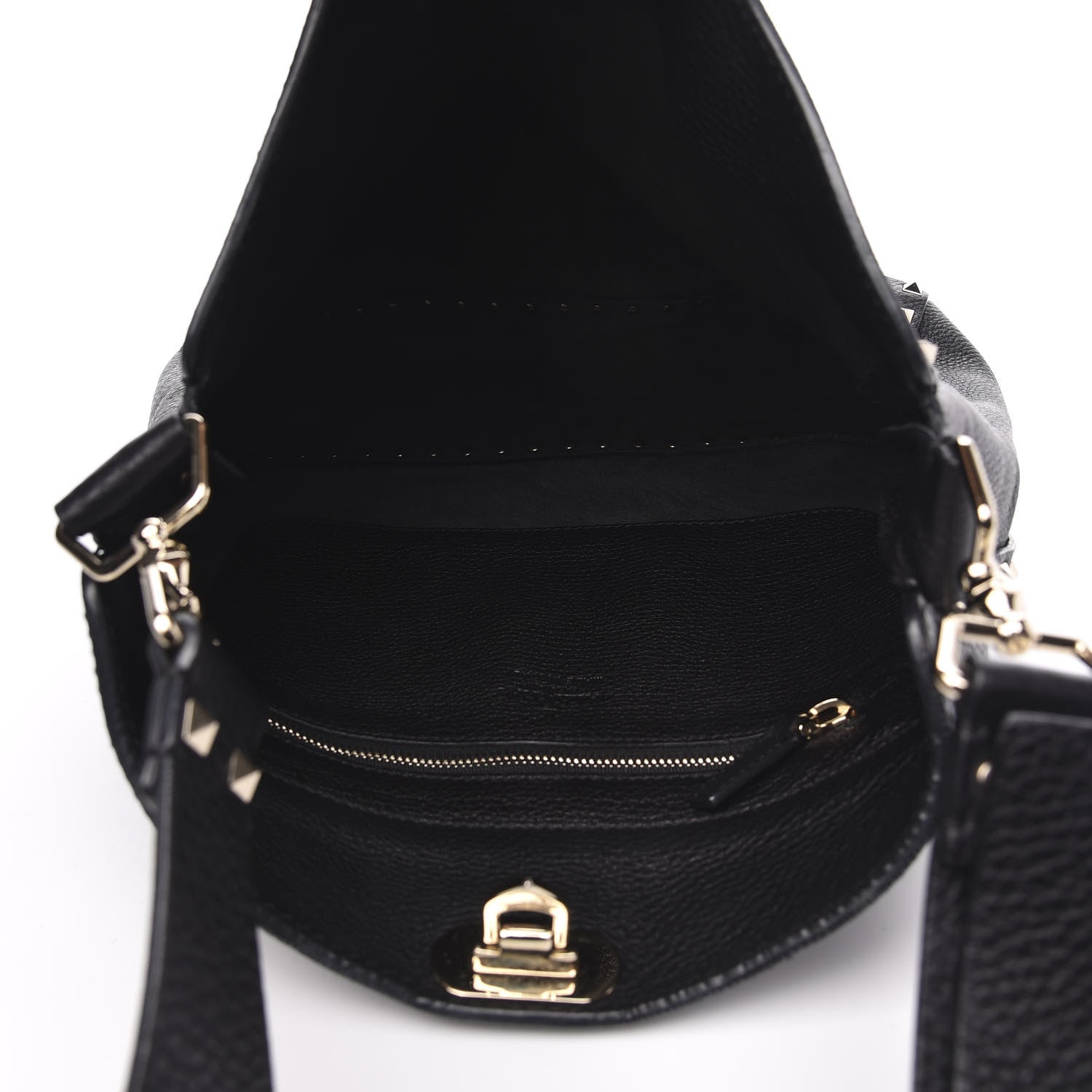 Valentino Garavani Pebbled Calfskin Large Rockstud Flip-Lock Messenger Bag Black 5 of 9