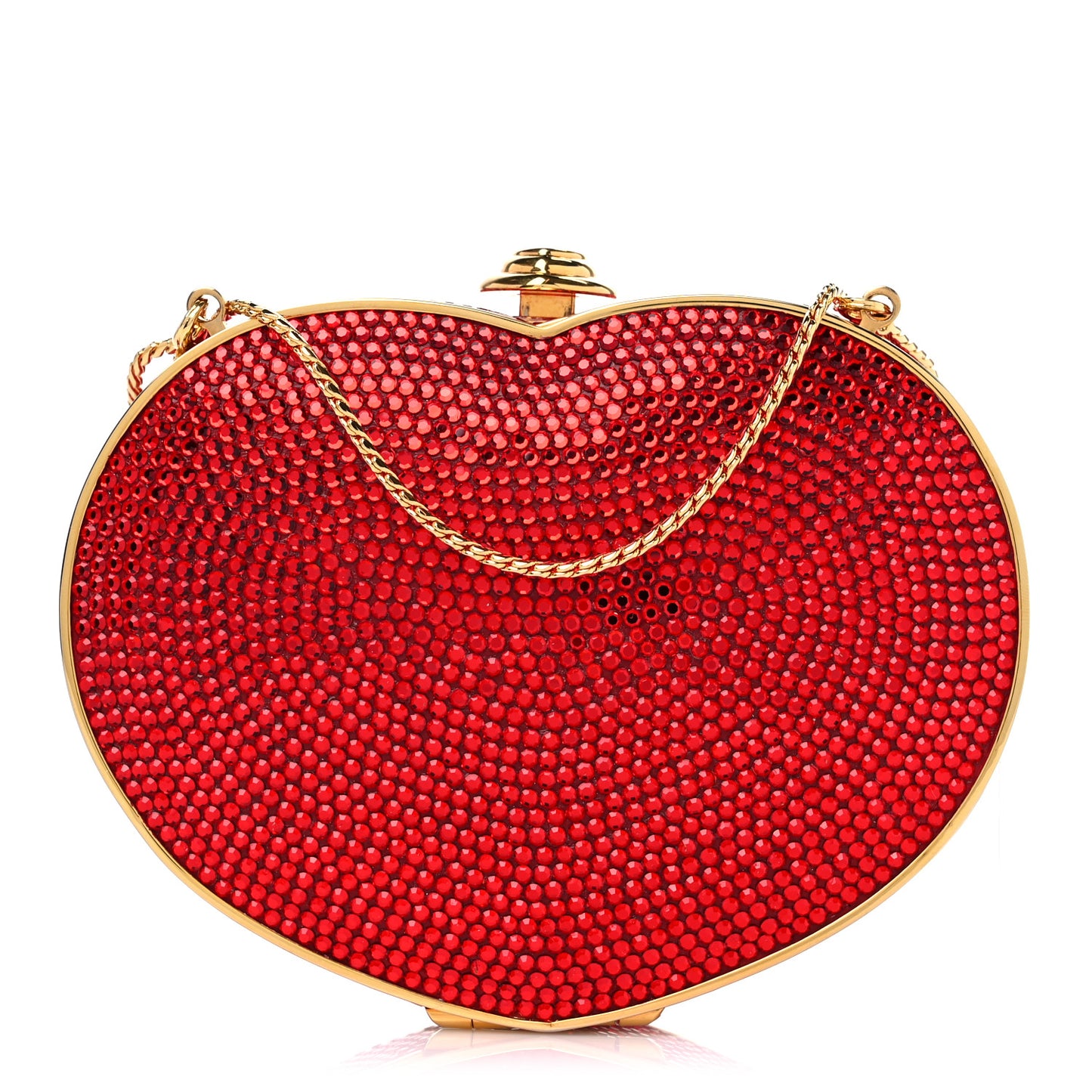 Swarovski Crystal Heart Minaudiere Clutch Red Gold