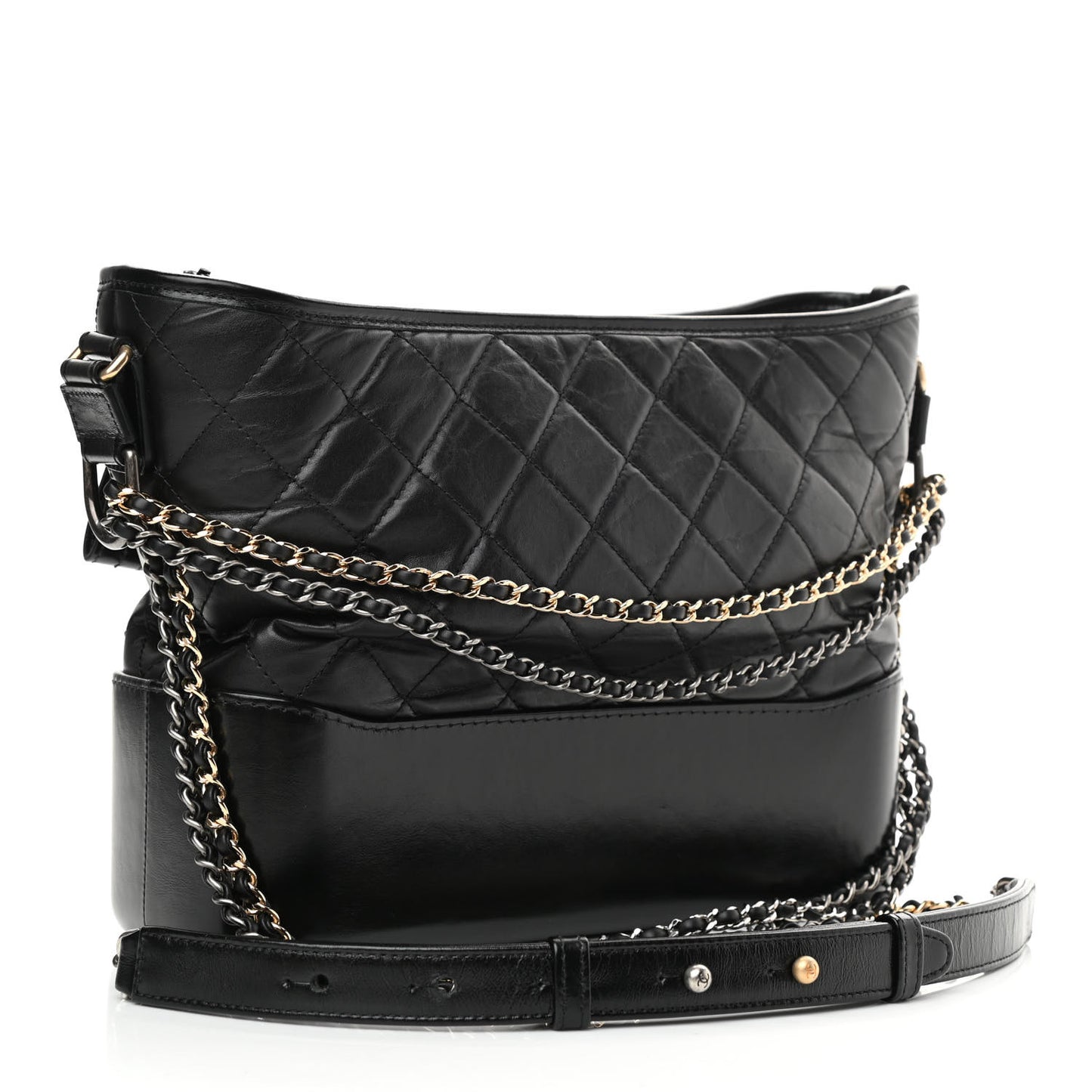 Aged Calfskin Quilted Medium Gabrielle Hobo Black