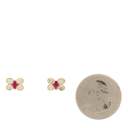 Van Cleef & Arpels 18K Yellow Gold Diamond Ruby Butterfly Earrings 2 of 4