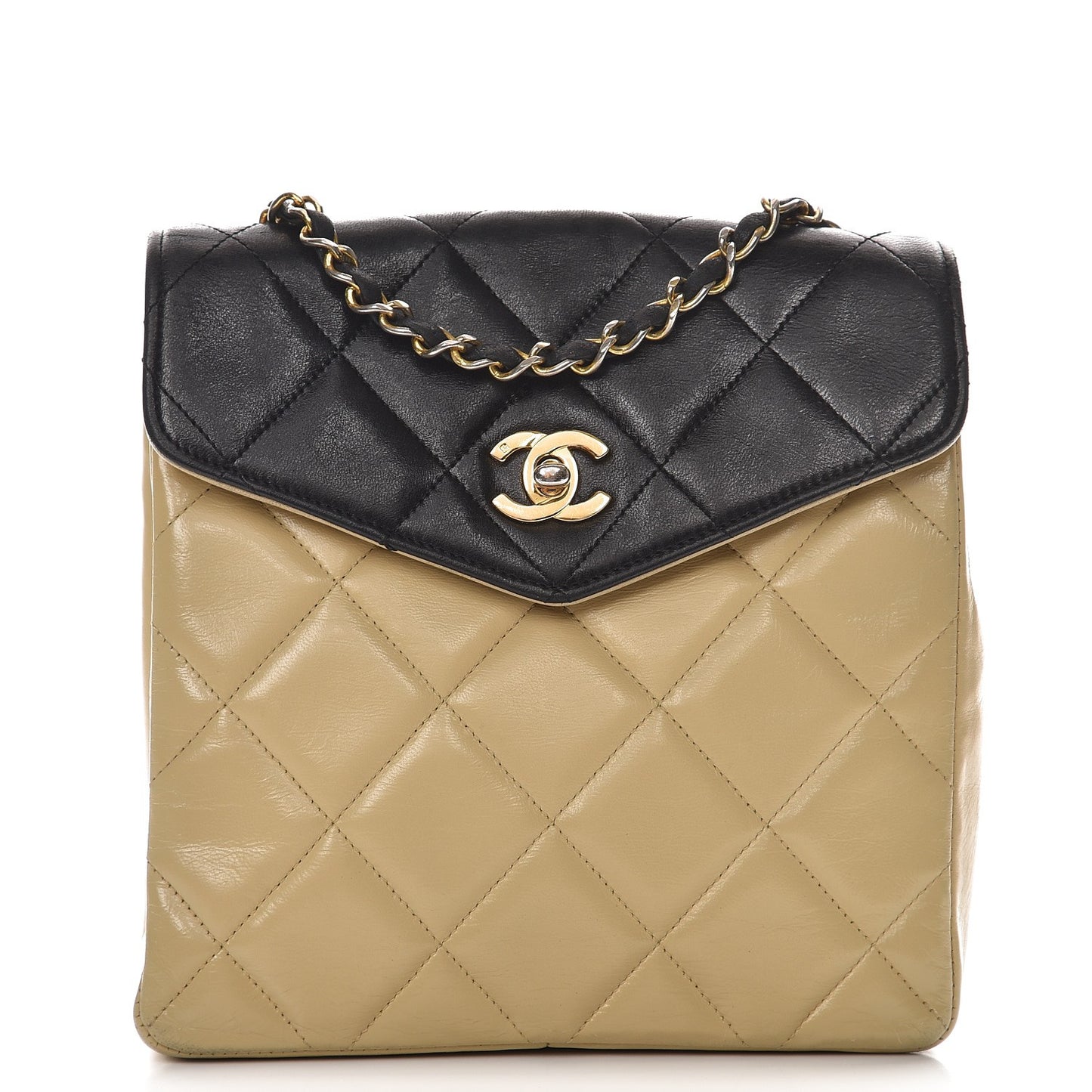 Lambskin Quilted Bi-Color Flap Beige Black