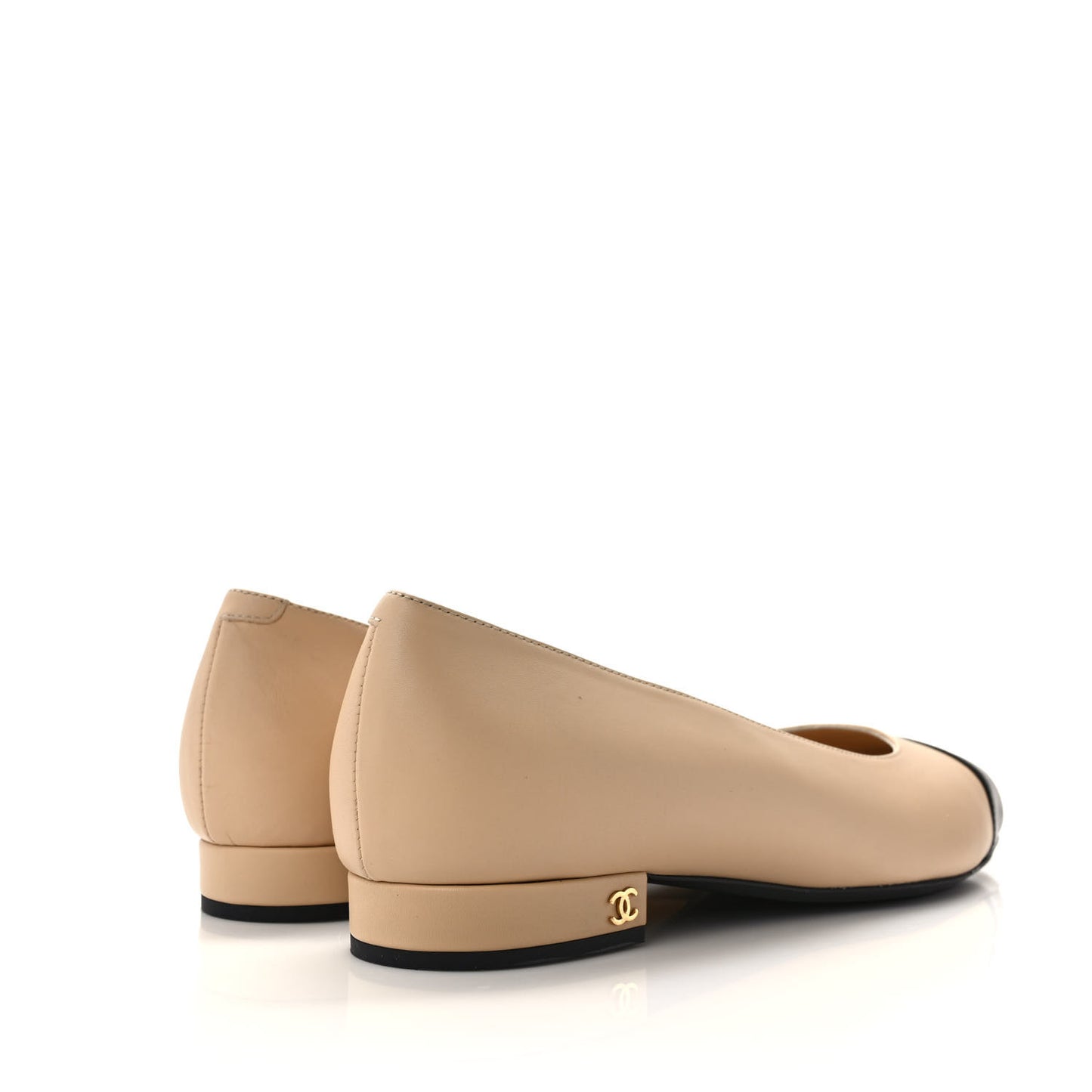 Lambskin Cap Toe Ballerina Flats 41 Beige Black