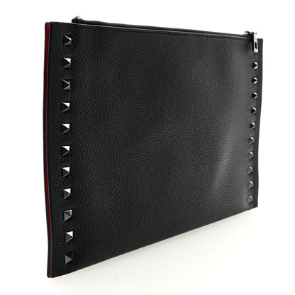 Valentino Garavani Pebbled Calfskin Monochrome Large Rockstud Zip Pouch Black 3 of 7