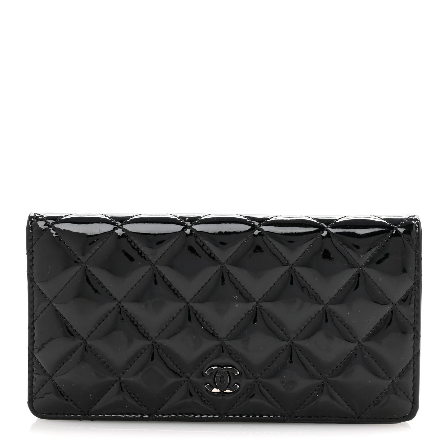 Patent Calfskin Quilted Yen Wallet Black
