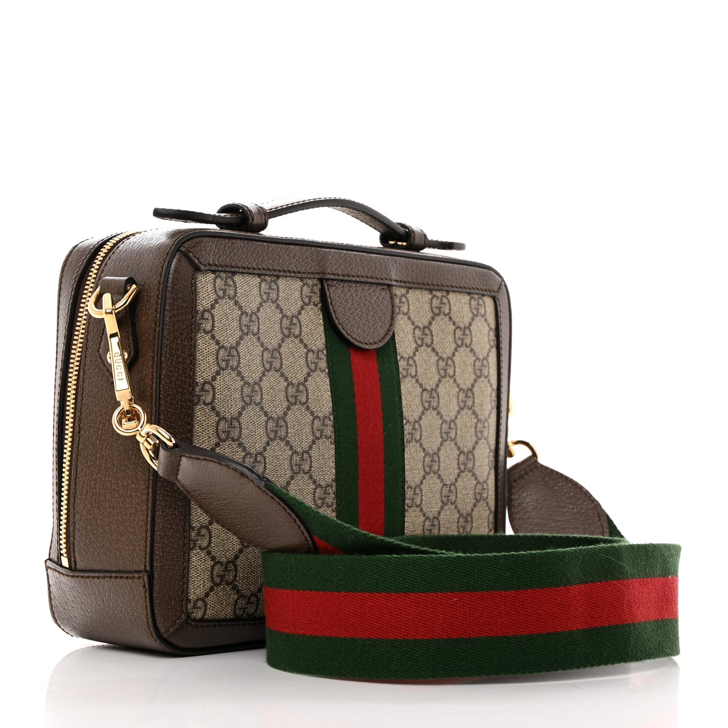 GG Supreme Monogram Web Small Ophidia Top Handle Shoulder Bag Brown