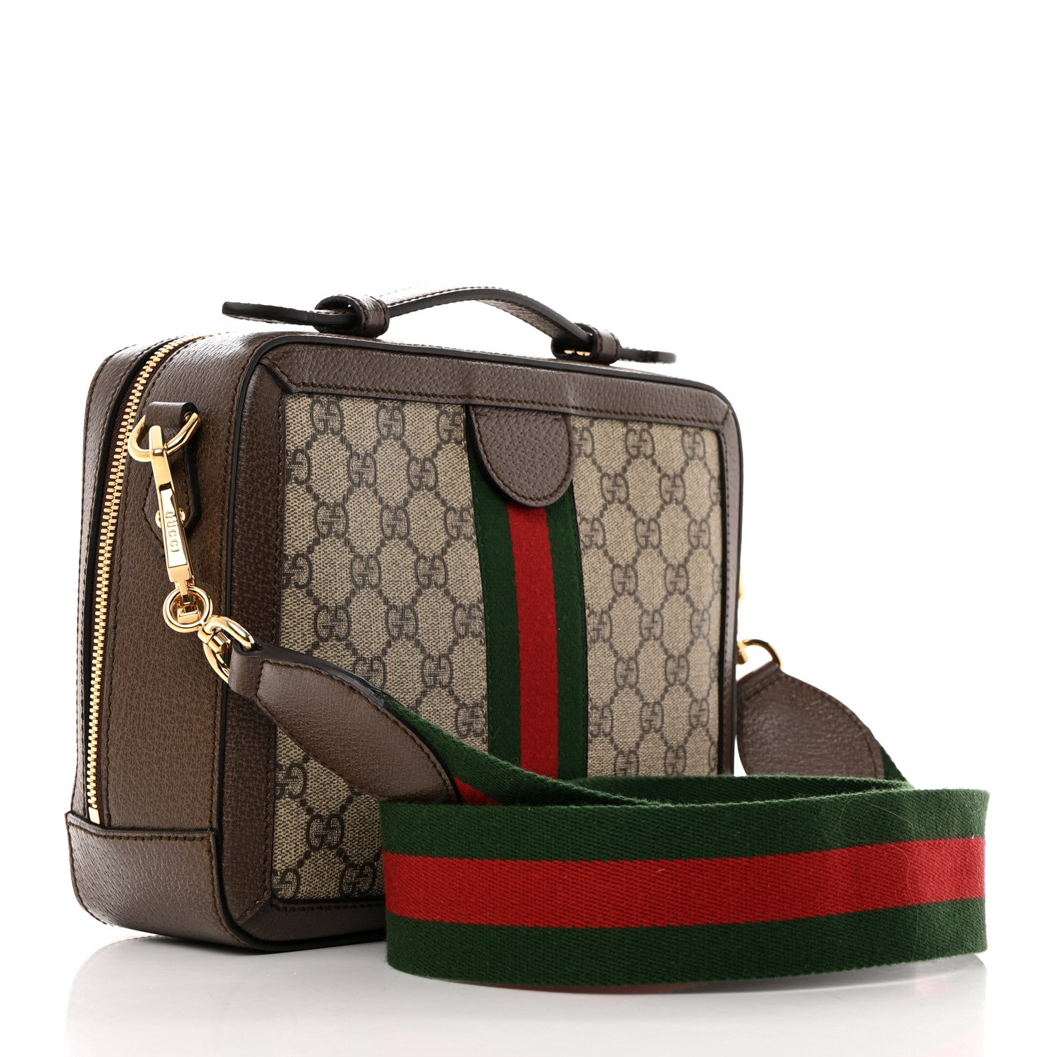 Gucci GG Supreme Monogram Web Small Ophidia Top Handle Shoulder Bag Brown 2 of 11