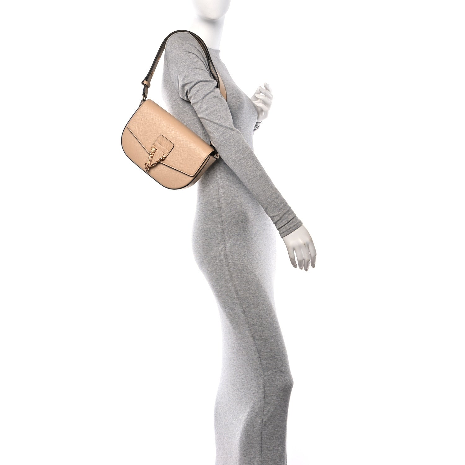 Versace Grained Calfskin Virtus Crossbody Bag Beige 2 of 12