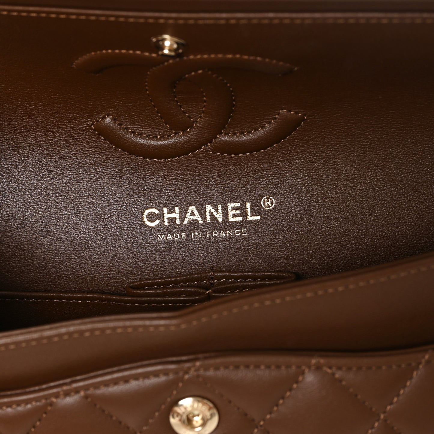 Lambskin Quilted Small Double Flap Dark Brown