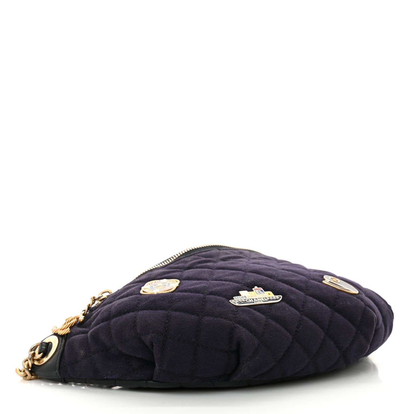 Wool Lambskin Quilted Paris Hamburg Charms Waist Bag Dark Navy