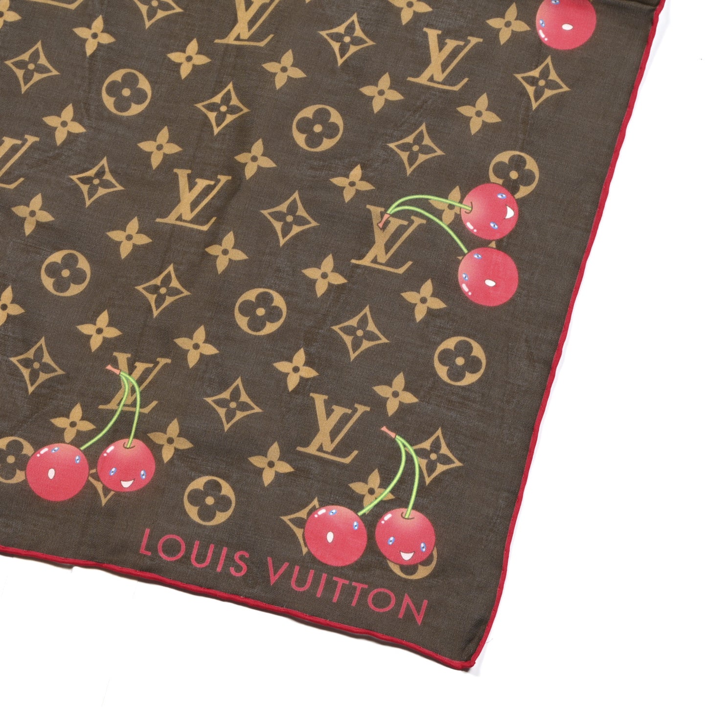 LV X TM Silk Cotton Monogram Cerises Square Scarf 55 Brown