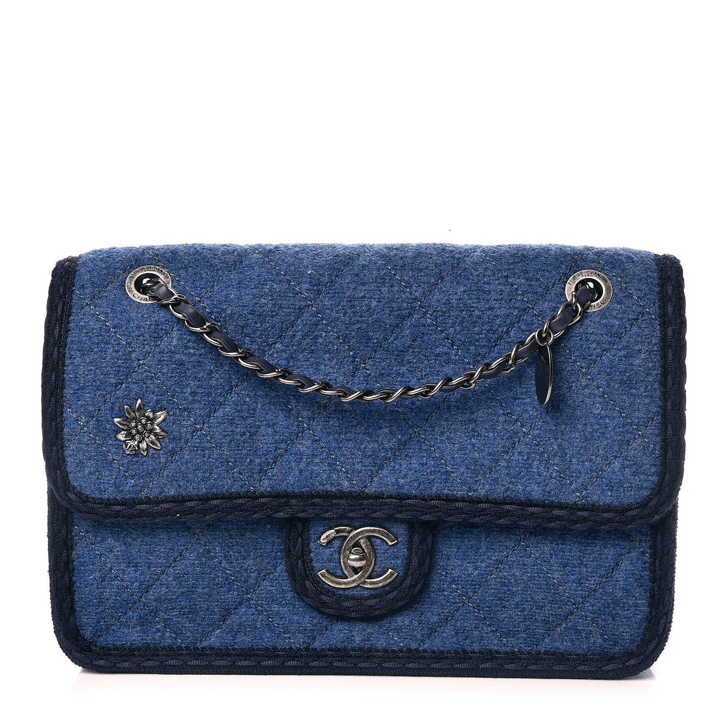 Wool Quilted Medium Edelweiss Single Flap Blue