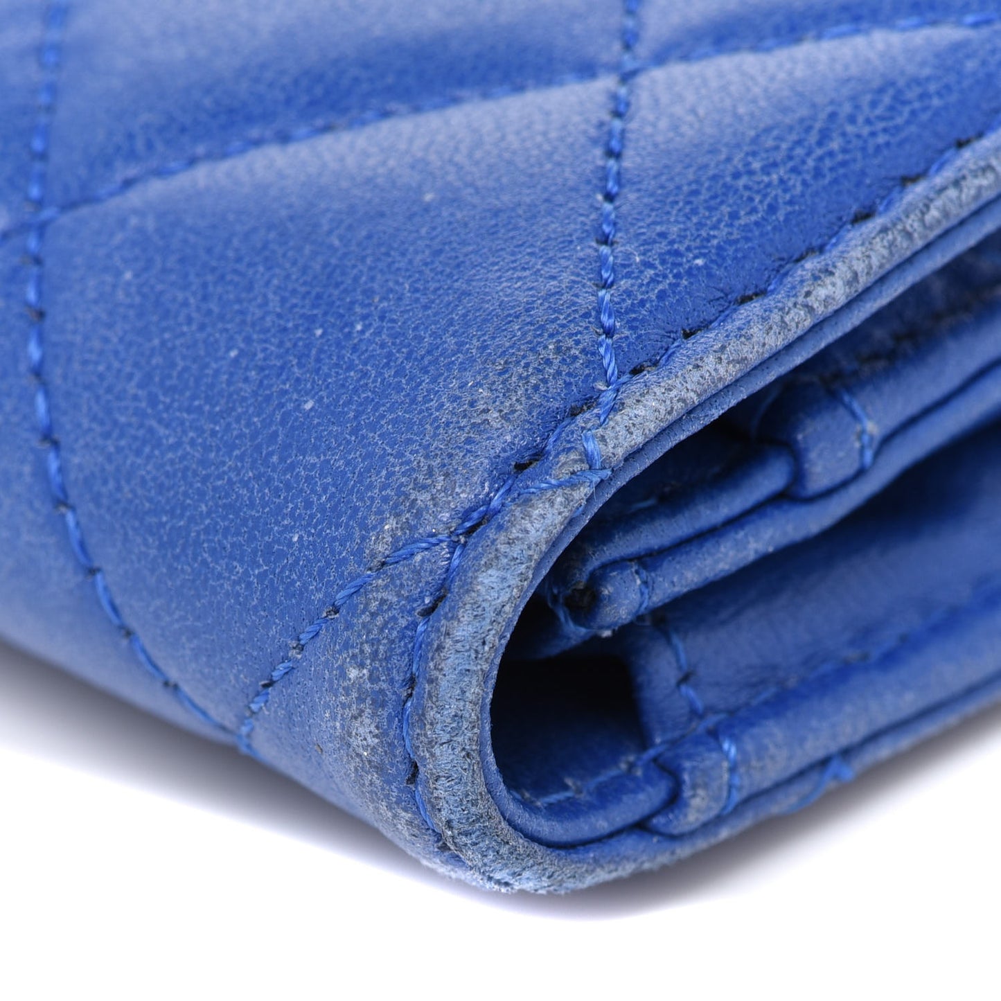 Lambskin Quilted Flap Card Holder Royal Blue