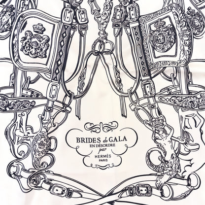 Hermes Silk Brides De Gala Brode Scarf 90 White Black 2 of 3