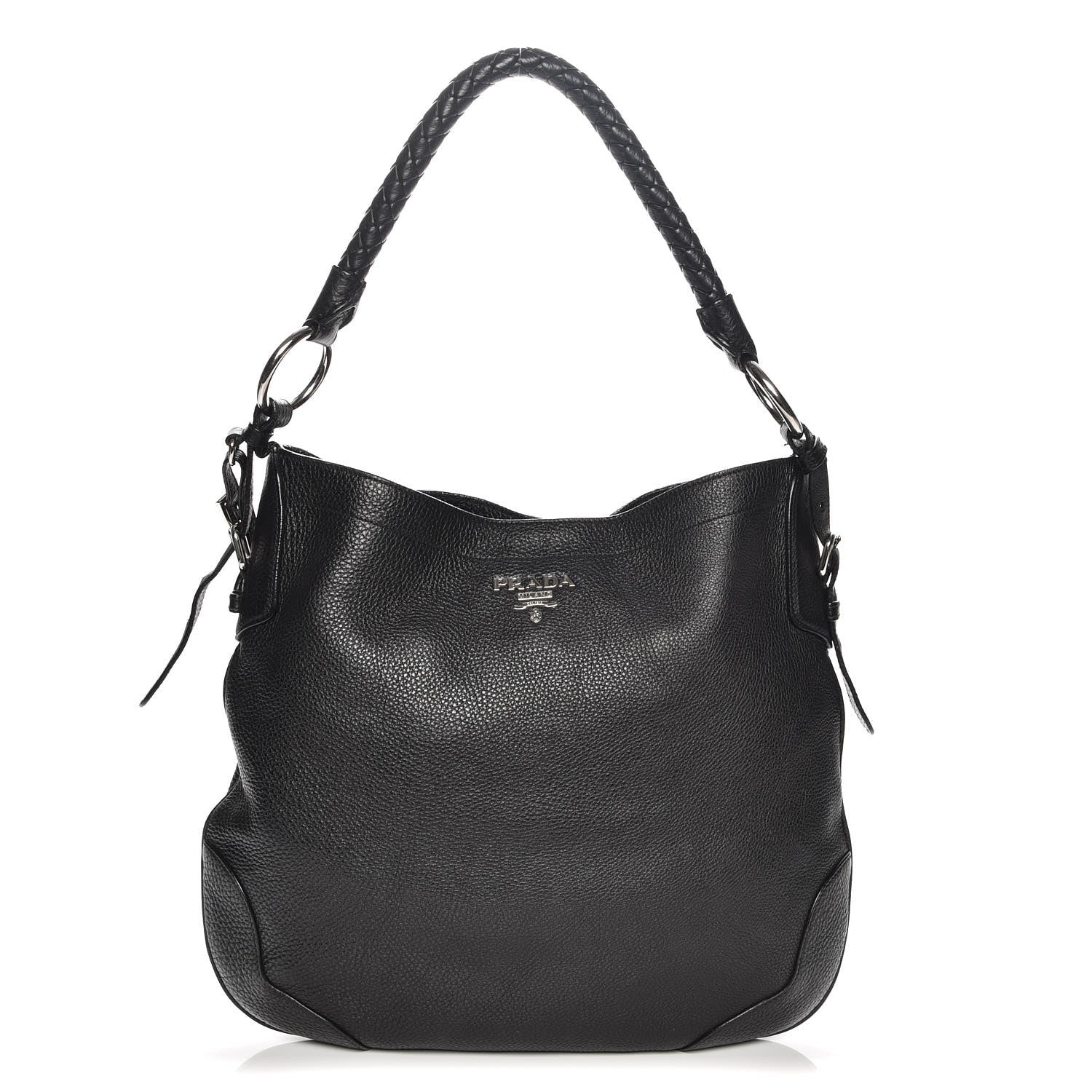 Prada Vitello Daino Braided Hobo Nero Black 1 of 9