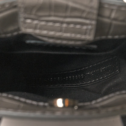 Balenciaga Calfskin Crocodile Embossed Logo Shopping Phone Holder Bag Steel Grey 5 of 10