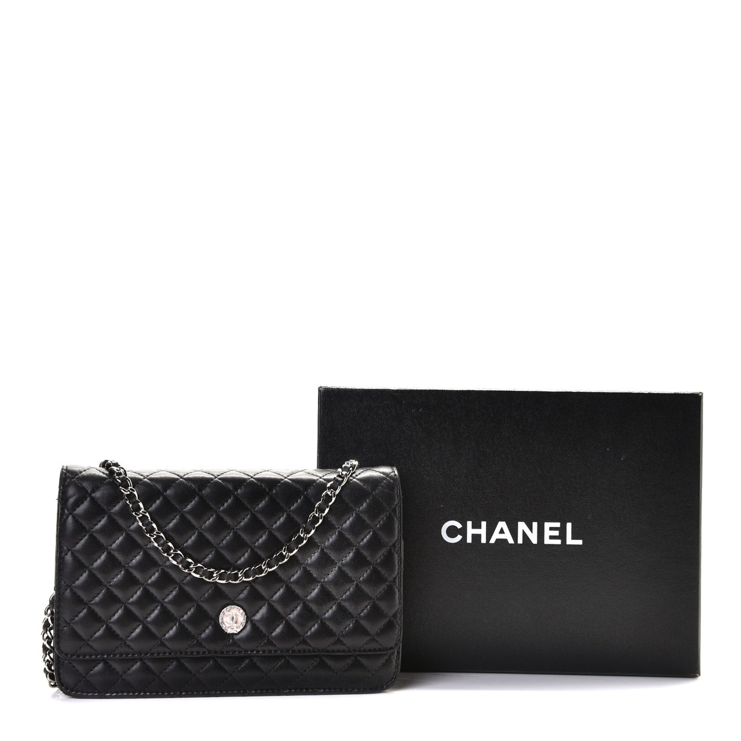 Lambskin Micro Quilted Wallet On Chain WOC Black