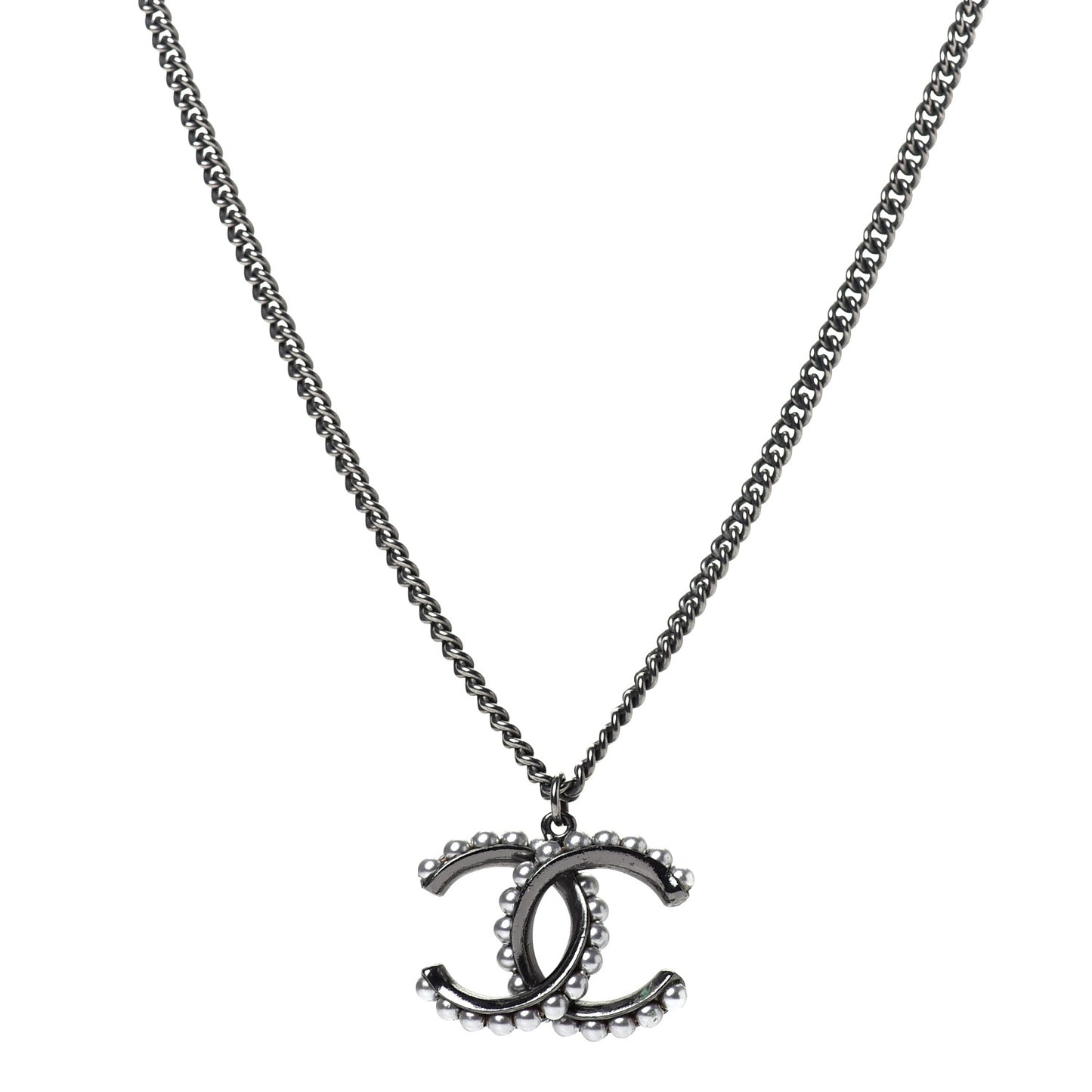 Pearl CC Pendant Necklace Silver