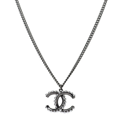 Chanel Pearl CC Pendant Necklace Silver 1 of 5