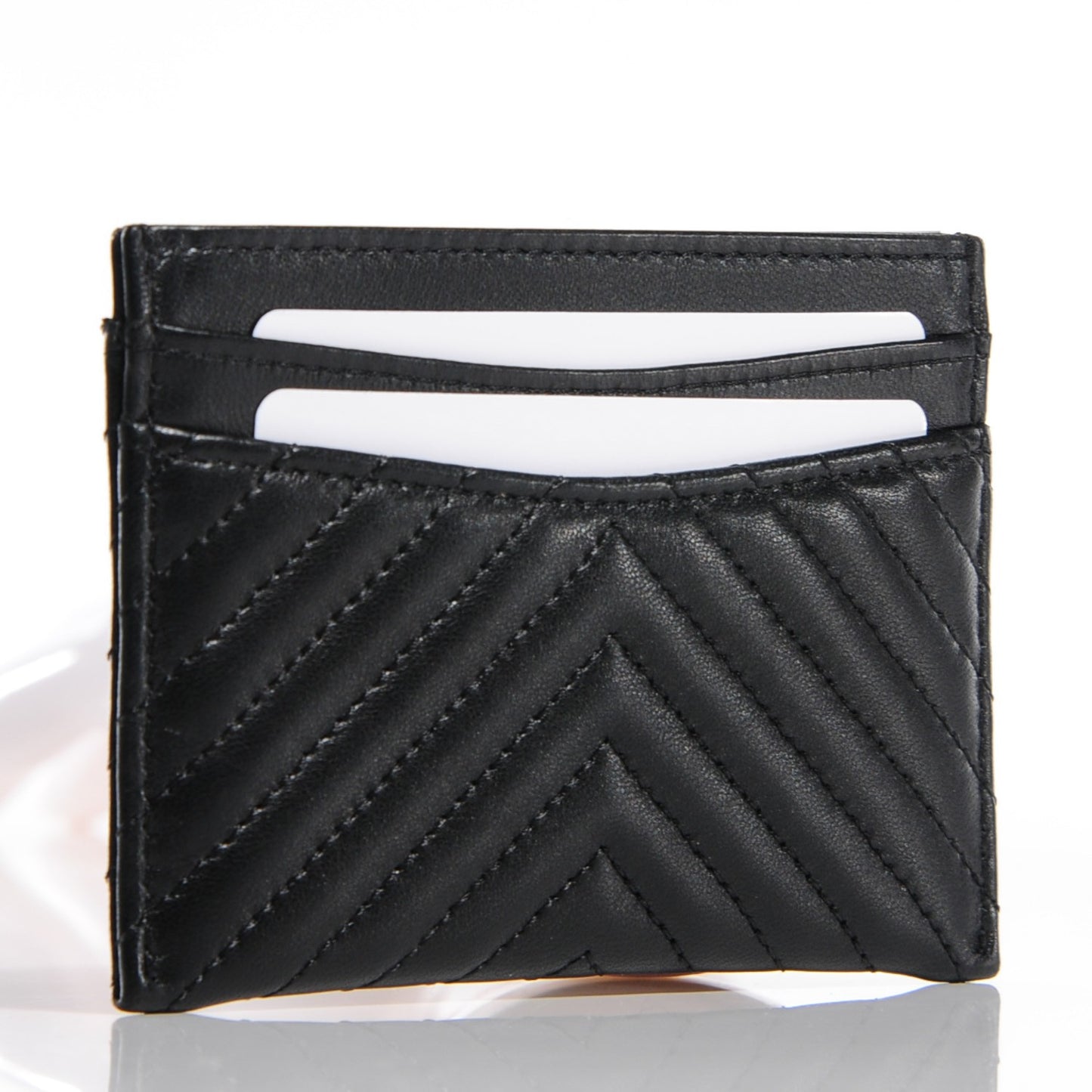 Lambskin Chevron Card Holder So Black