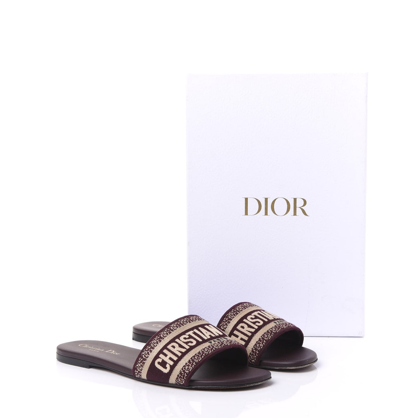 Canvas Embroidered Dway Flat Slide Sandals 38.5 Deep Amaranth