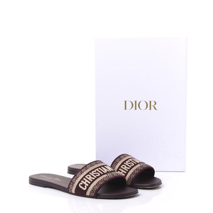 Christian Dior Canvas Embroidered Dway Flat Slide Sandals 38.5 Deep Amaranth 9 of 9
