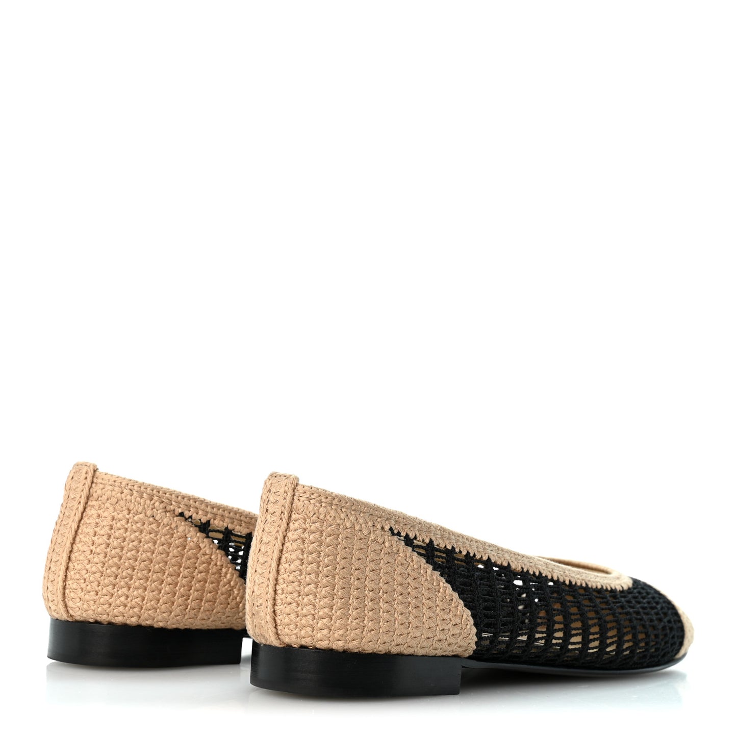 Raffia Cap Toe Ballerina Flats 39 Black Beige