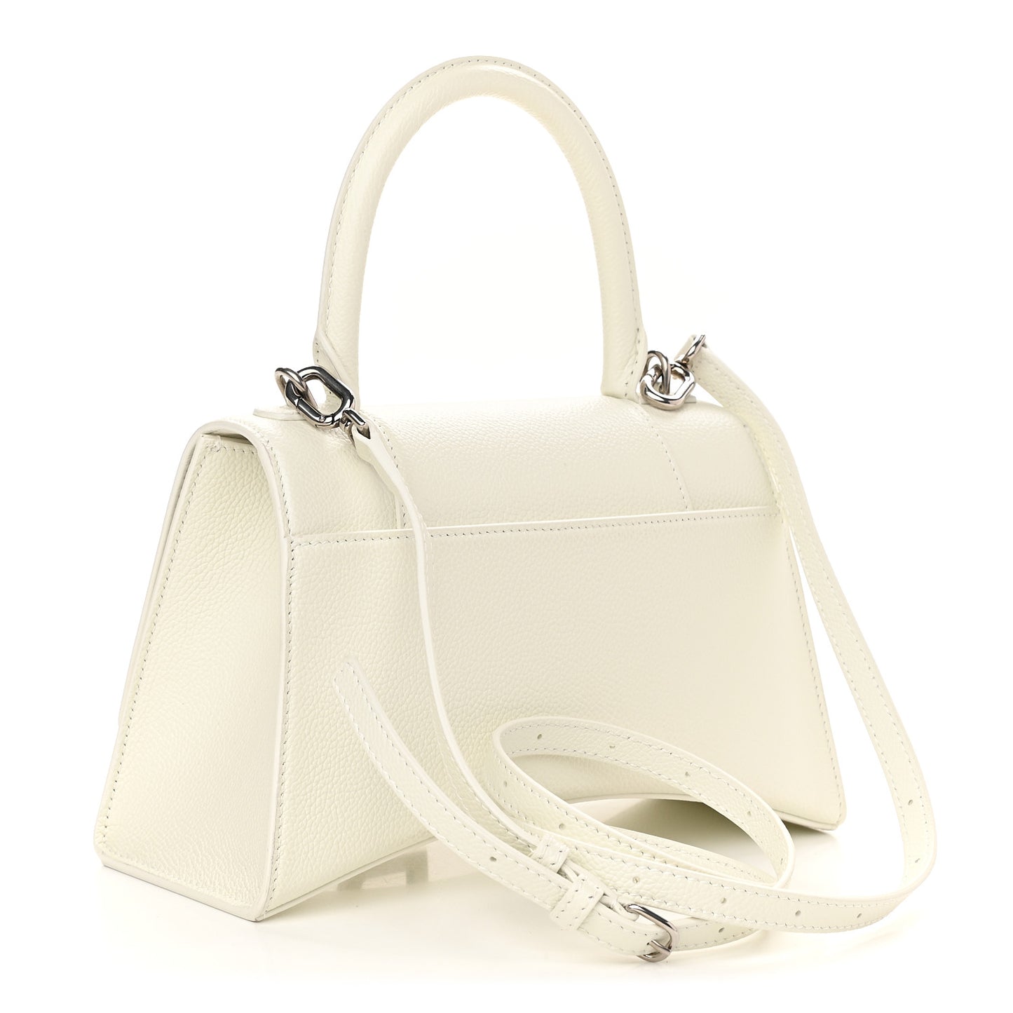 Grained Calfskin Small Hourglass Top Handle Bag White