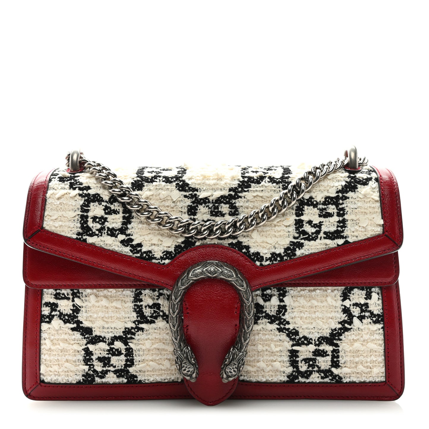 Tweed GG Monogram Small Dionysus Shoulder Bag White Black Romantic Cherry