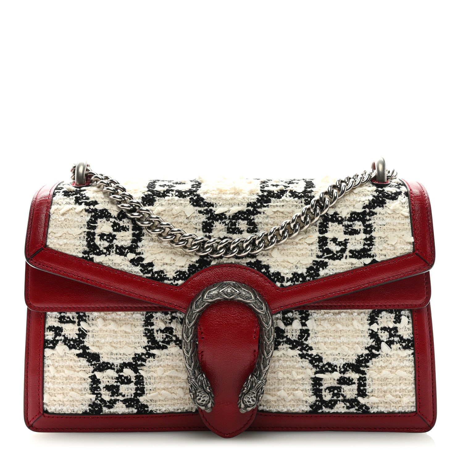 Gucci Tweed GG Monogram Small Dionysus Shoulder Bag White Black Romantic Cherry 1 of 9