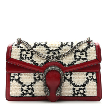 Gucci Tweed GG Monogram Small Dionysus Shoulder Bag White Black Romantic Cherry 1 of 9