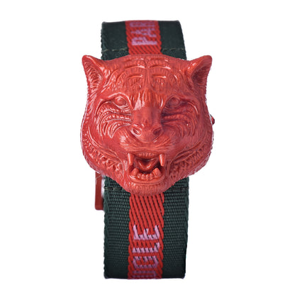 Gucci Stainless Steel Nylon 32mm Le Marche Des Merveilles Tiger Quartz Watch Red 1 of 8