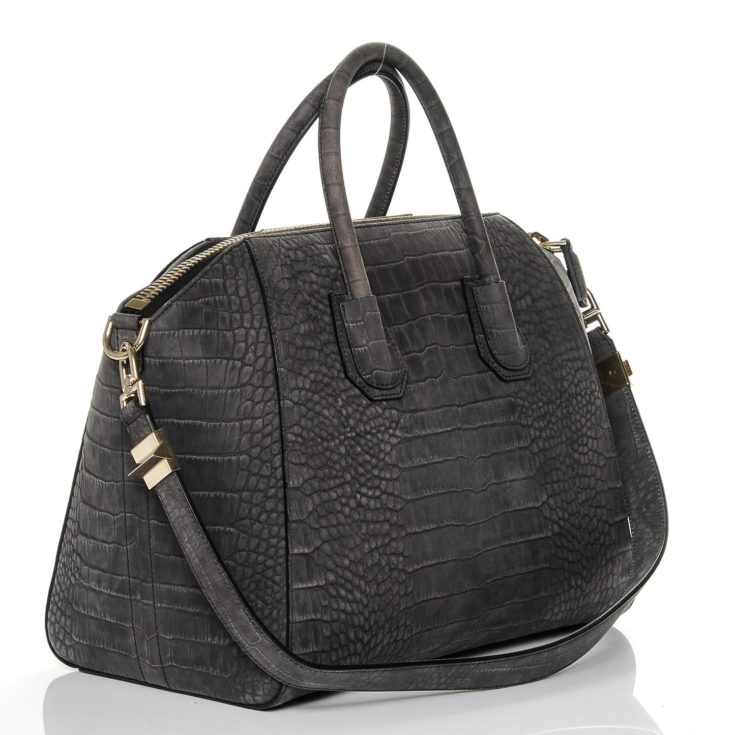 Nubuck Crocodile Embossed Medium Antigona Dark Grey