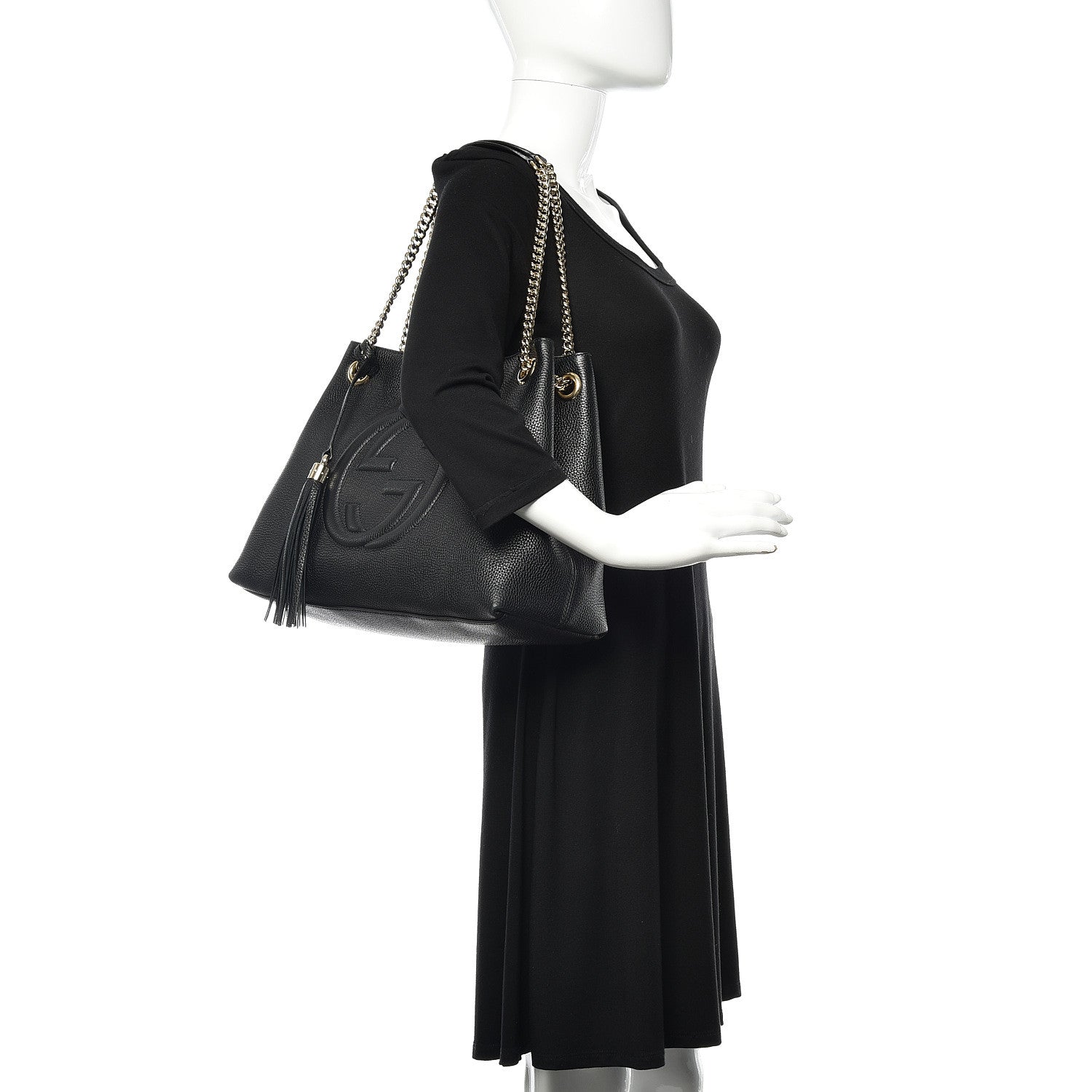 Gucci Pebbled Calfskin Medium Soho Chain Shoulder Bag Black 2 of 10